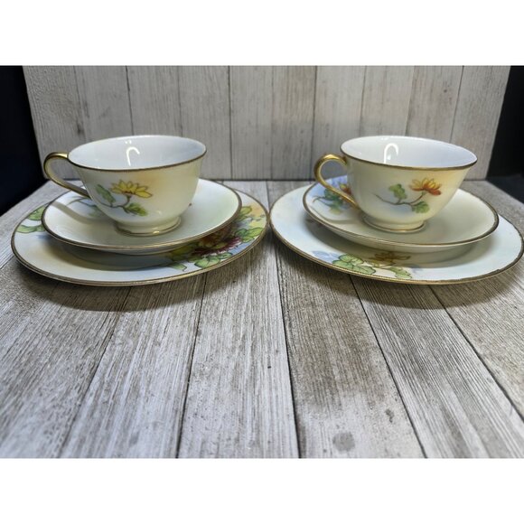 Vintage Shofu China Tea Cups & Saucers Floral Design Gold Rim Japan - Set of 2 - Picture 2 of 10